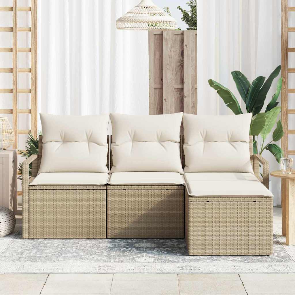 vidaXL 4-delige tuinsofa set met kussens in beige van poly rattan
