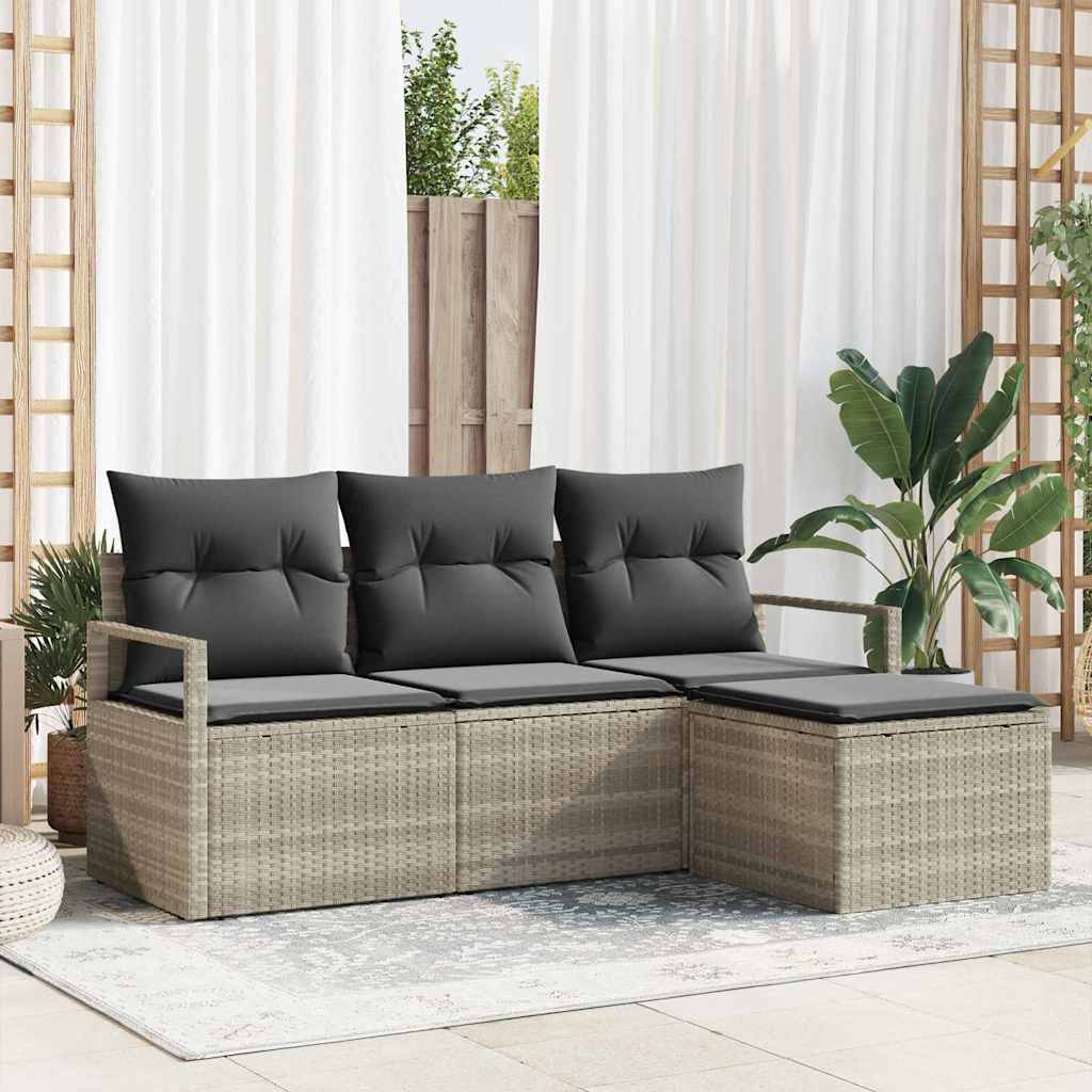 4-delt Have Sofa Sæt med Puder Lysegrå Poly Rattan, vidaXL 2-sæders Have Sofa med Puder Grå Poly Rattan