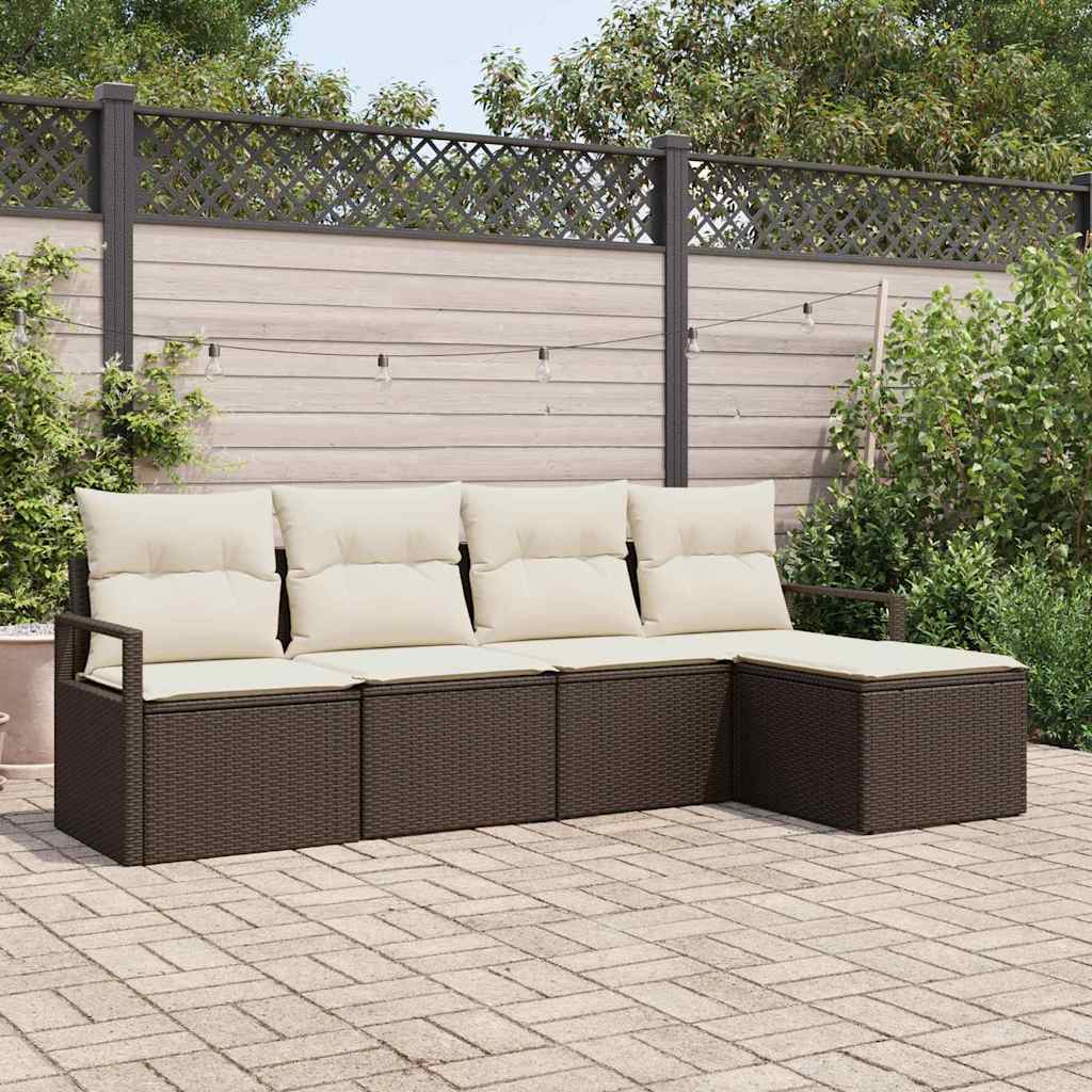 5 Delt Have Sofa Sæt med Puder Brun Poly Rattan