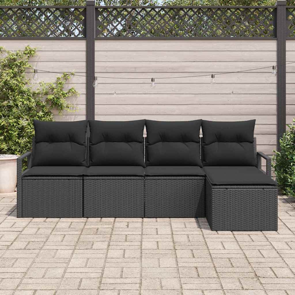 vidaXL 5-delige tuinsofa set met kussens, zwart poly rattan