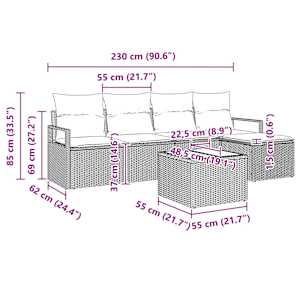 Set pohovek s polštářem 6 pcs Hnědá polyratan - obrázek 8