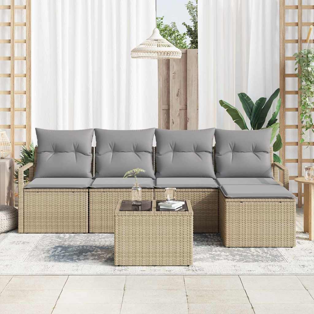 vidaXL 6-delige tuinsofa set met kussens in zwart poly riet