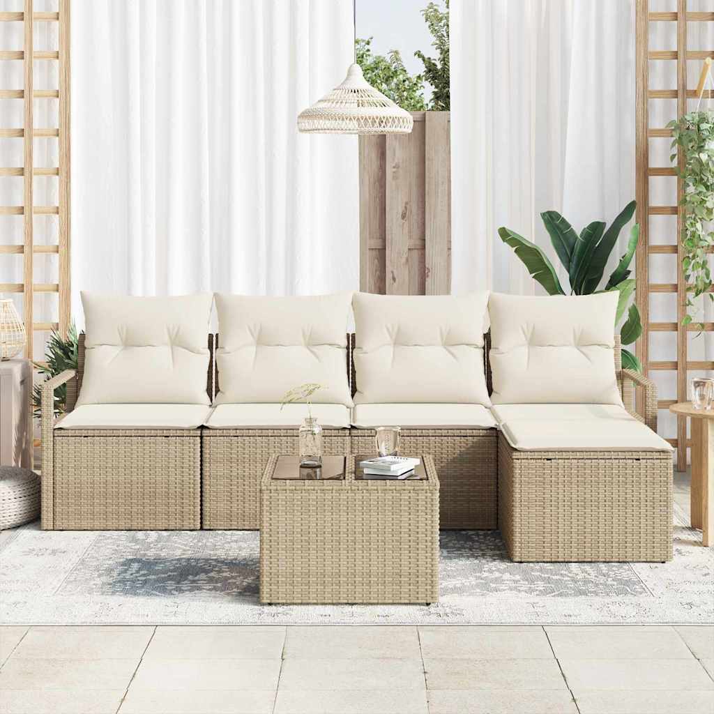 vidaXL 6-delige tuinbankset met kussens in bruin van poly rattan