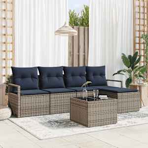 Kavčna garnitura z blazino 6 pcs Siva poli ratan