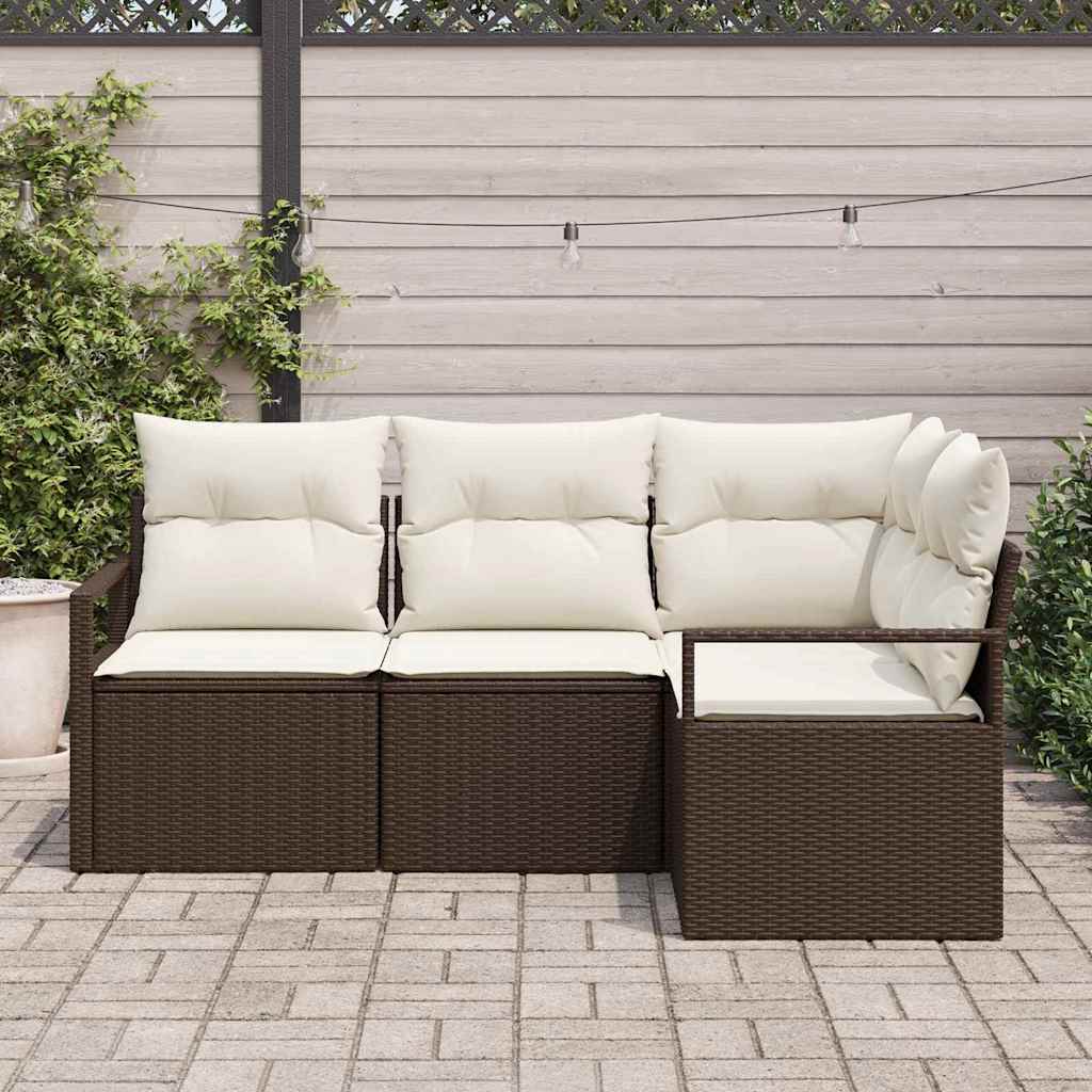 vidaXL 4-delige tuinset met kussens in bruin poly rattan