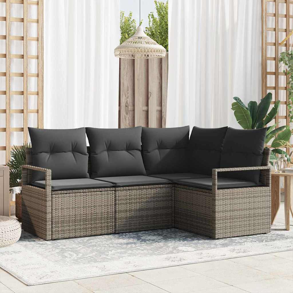 4-dels havesofa sæt med puder Grå Poly Rattan, vidaXL 2-personers havesofa med puder Grå Poly Rattan