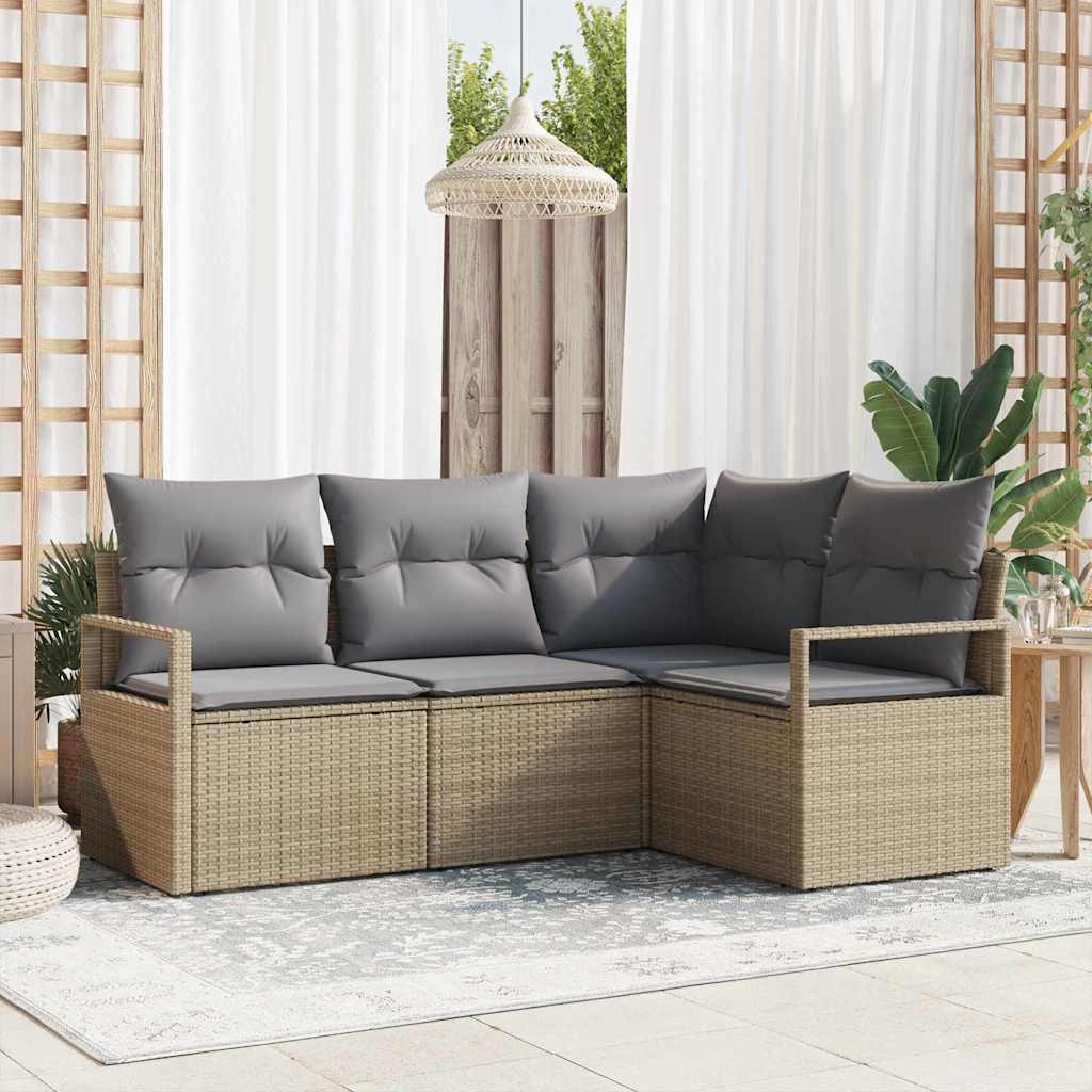 4 Deles Have Sofa Sæt med Puder Beige Poly Rattan, vidaXL 2-personers Have Sofa med Puder Beige Poly Rattan