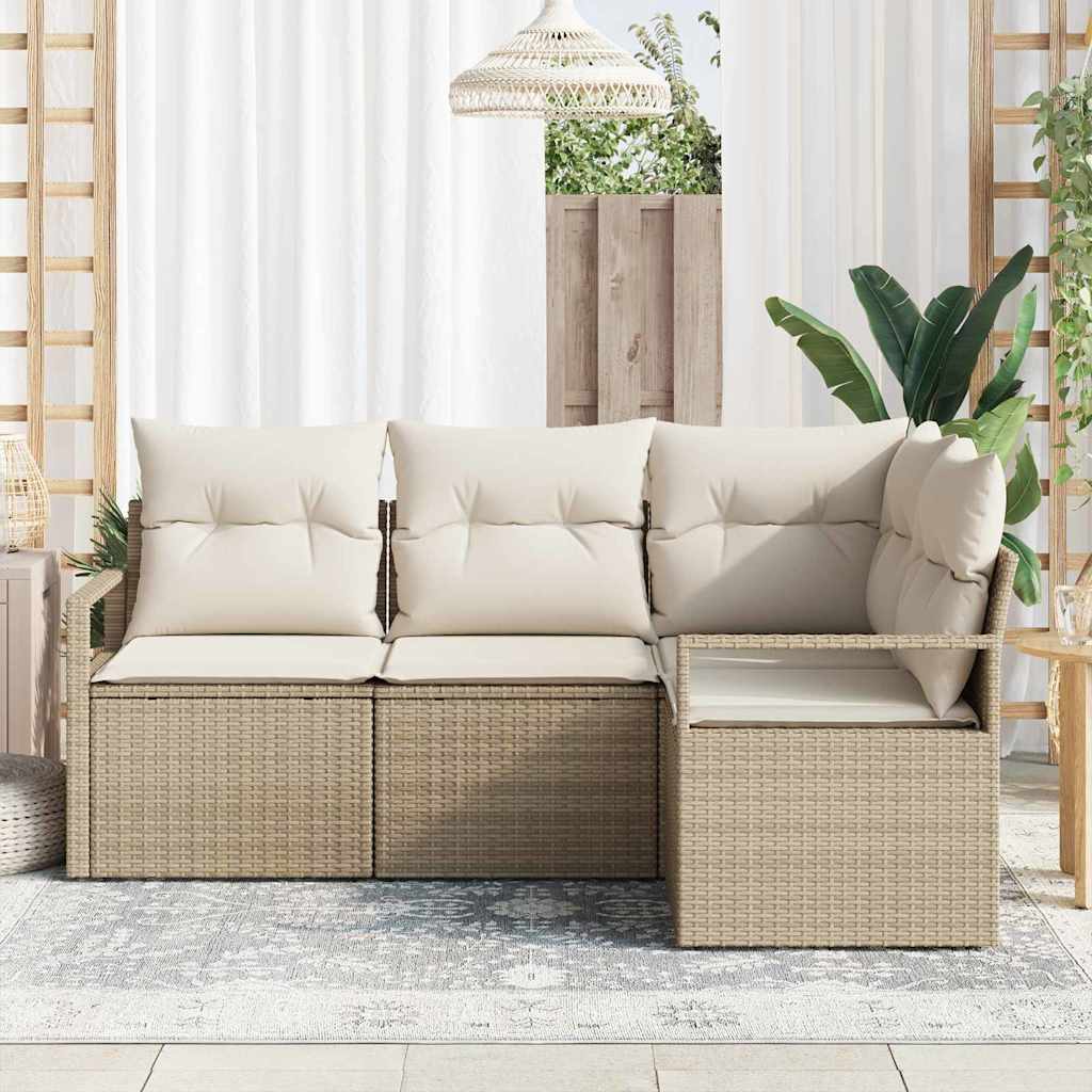 vidaXL 4-delige tuinsofa set met kussens in beige poly rattan