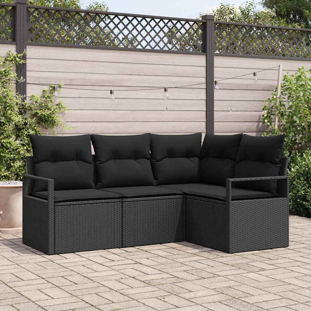 4-delers havensofa sæt med puder sort poly rattan, vidaXL 2-personers havensofa med puder sort poly rattan