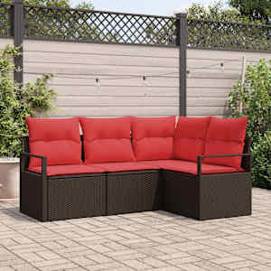 Kavčna garnitura 4 pcs Rjava poli ratan