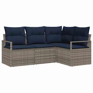 Set pohovek s polštářem 4 pcs Šedá polyratan - obrázek 1