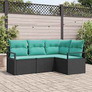 Kavčna garnitura 4 pcs Črna poli ratan