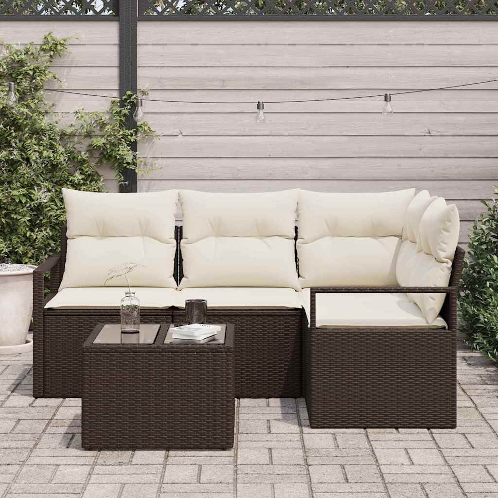 vidaXL 4-delige tuinbankset met kussens in het grijs, van poly rattan