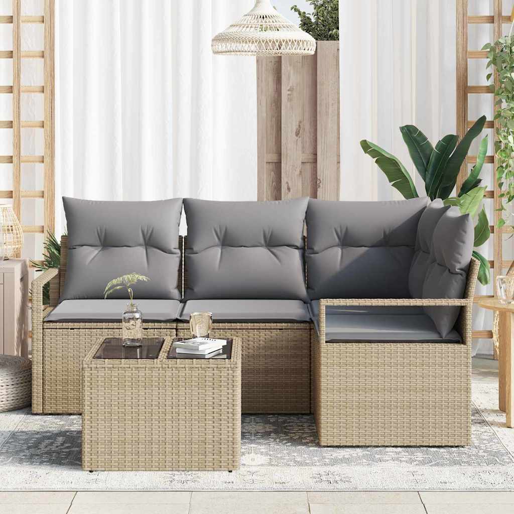 vidaXL 5-delige tuinsofa set met zwart poly rattan en kussen.