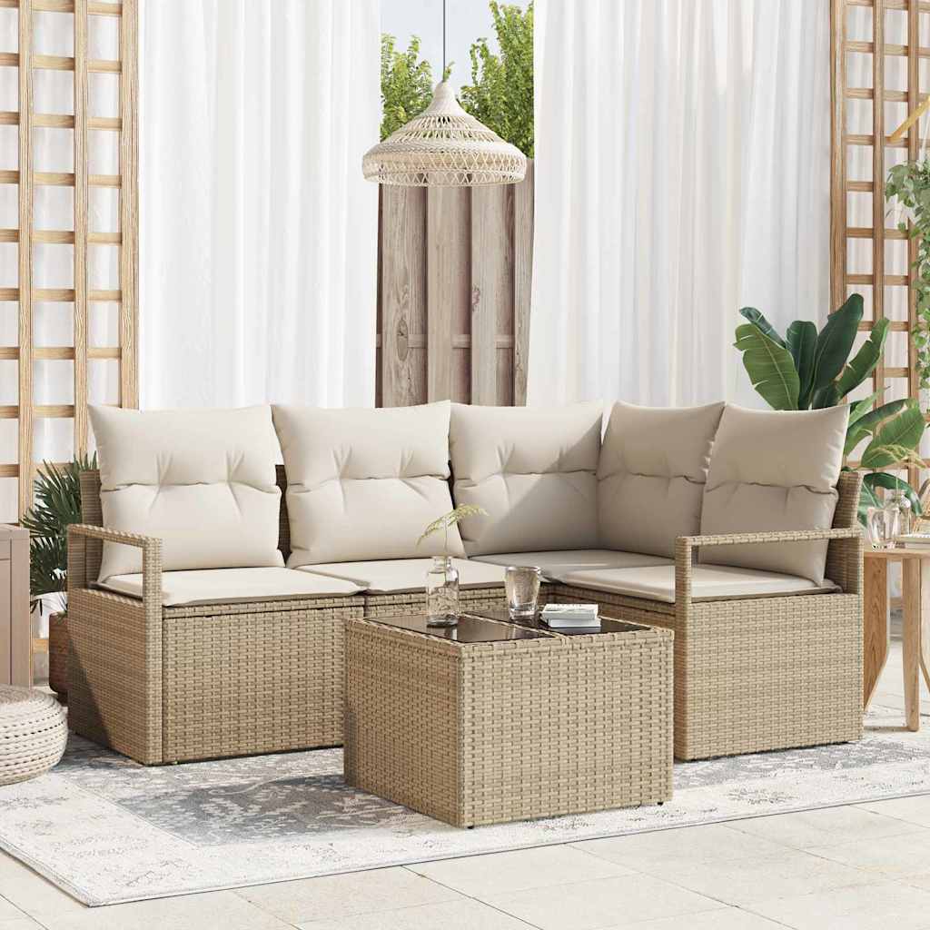 5-delt havesofa-sæt med puder i brunt poly rattan, vidaXL 2-personers havesofa med puder i beige poly rattan
