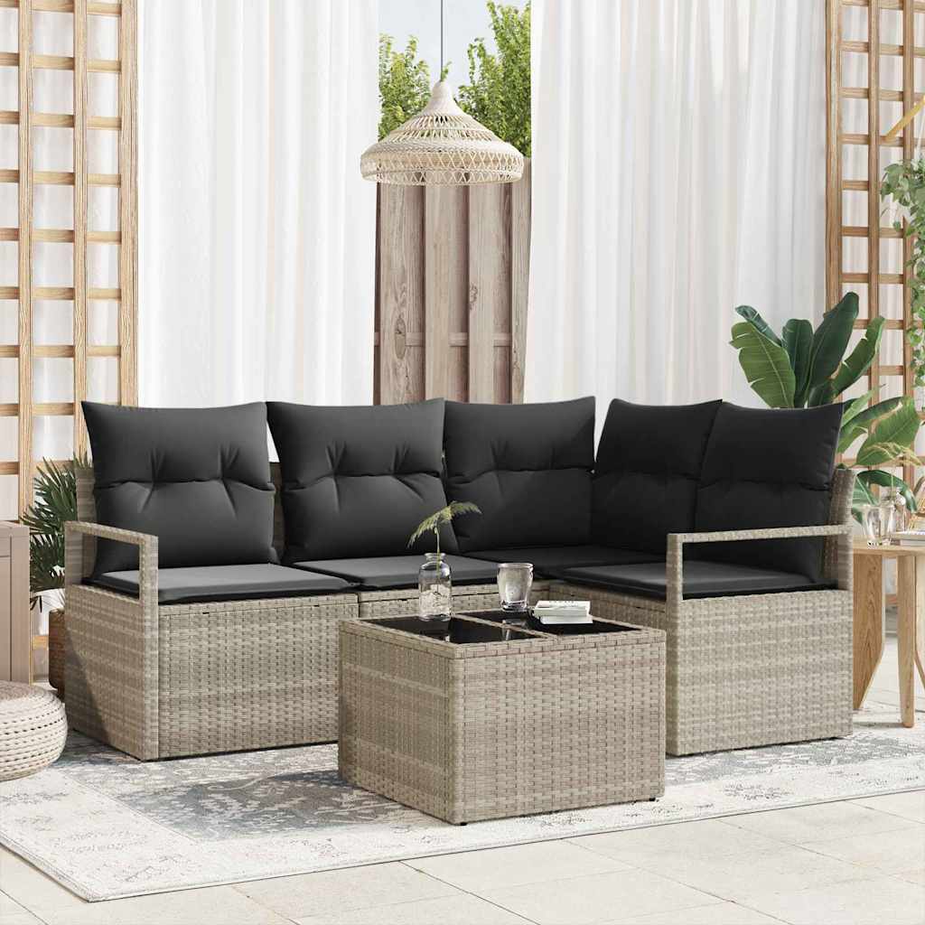5 dele Have Sofa Sæt med Puder Grå Poly Rattan, vidaXL 2-personers Have Sofa med Puder Grå Poly Rattan