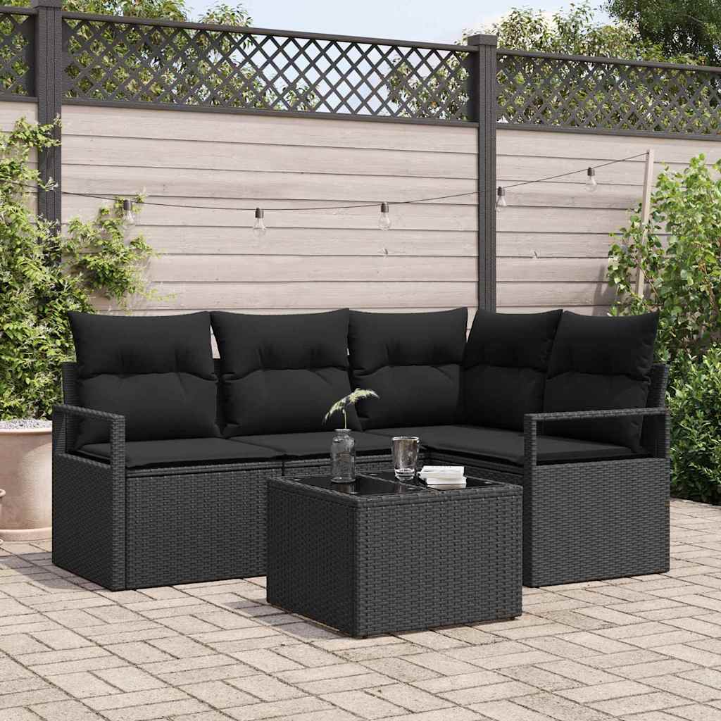 5-delt havemøbelsofa med puder beige poly rattan, vidaXL 2-personers havemøbelsofa med puder sort poly rattan