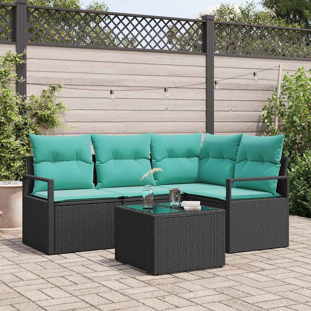 Bankstel met kussen 5 pcs Zwart poly rattan