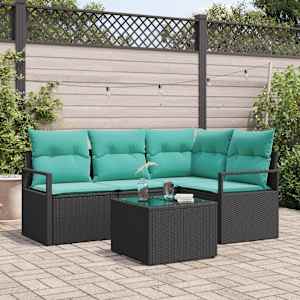 Kavčna garnitura z blazino 5 pcs Črna poli ratan