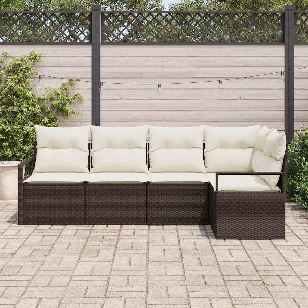 vidaXL 5-delige tuinbankset met kussens bruin poly rattan