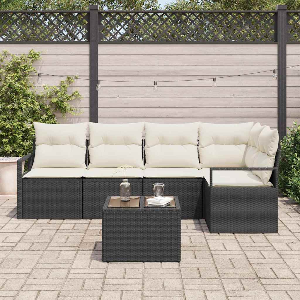 vidaXL 5-delig tuinbankstel met kussens in bruin van poly rattan