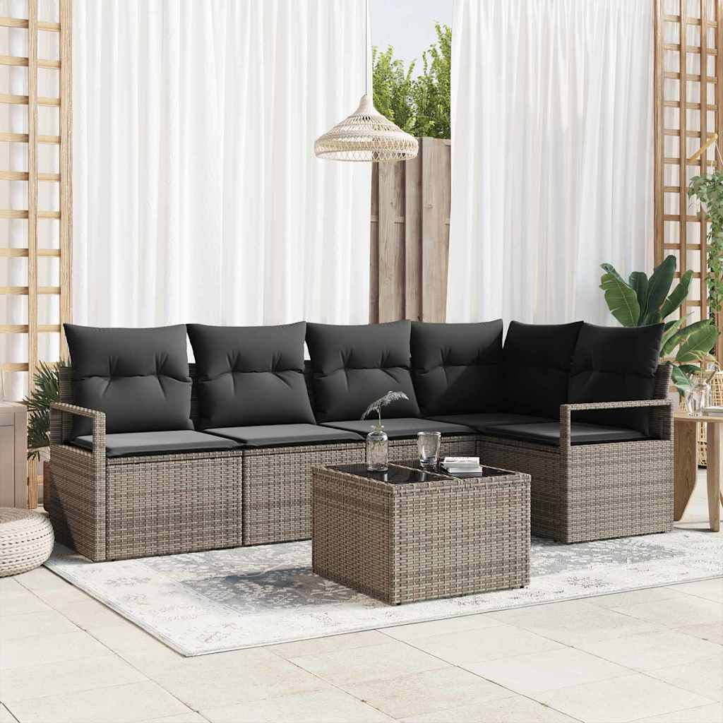 5 Stykke Have Sofa Sæt med Hynder Sort Poly Rattan, vidaXL 2-Sæders Have Sofa med Hynder Grå Poly Rattan