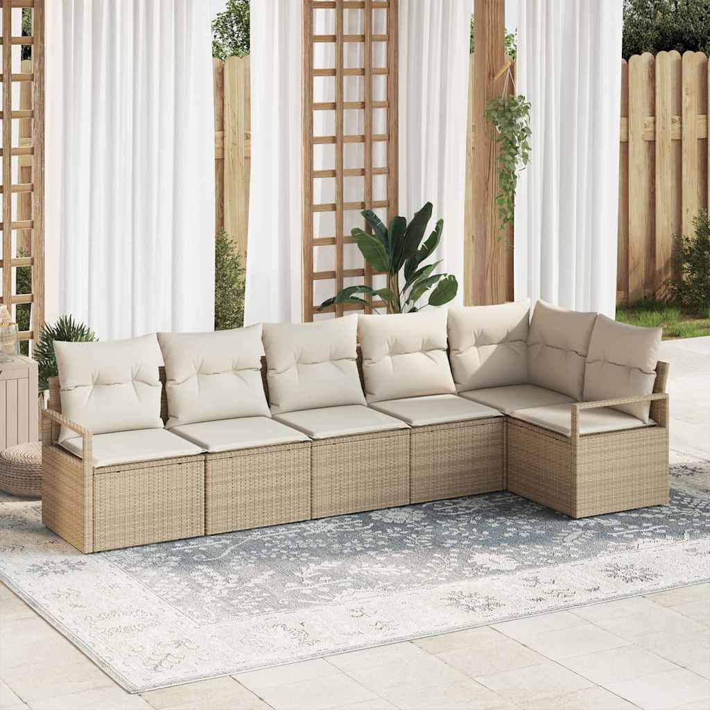 6-delt havemøbel sæt med puder Beige poly rattan, vidaXL 2-sæders havemøbel med puder Beige poly rattan