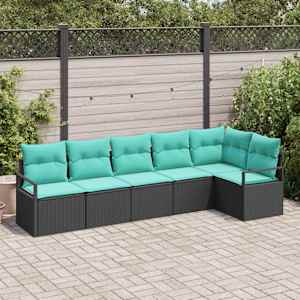 Kavčna garnitura 6 pcs Črna poli ratan