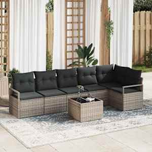 Kavčna garnitura z blazino 7 pcs Siva poli ratan