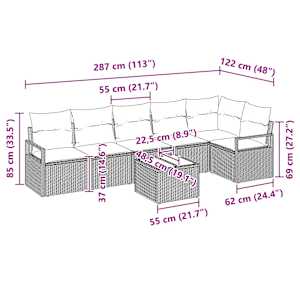 Set pohovek s polštářem 7 pcs Béžová polyratan - obrázek 9