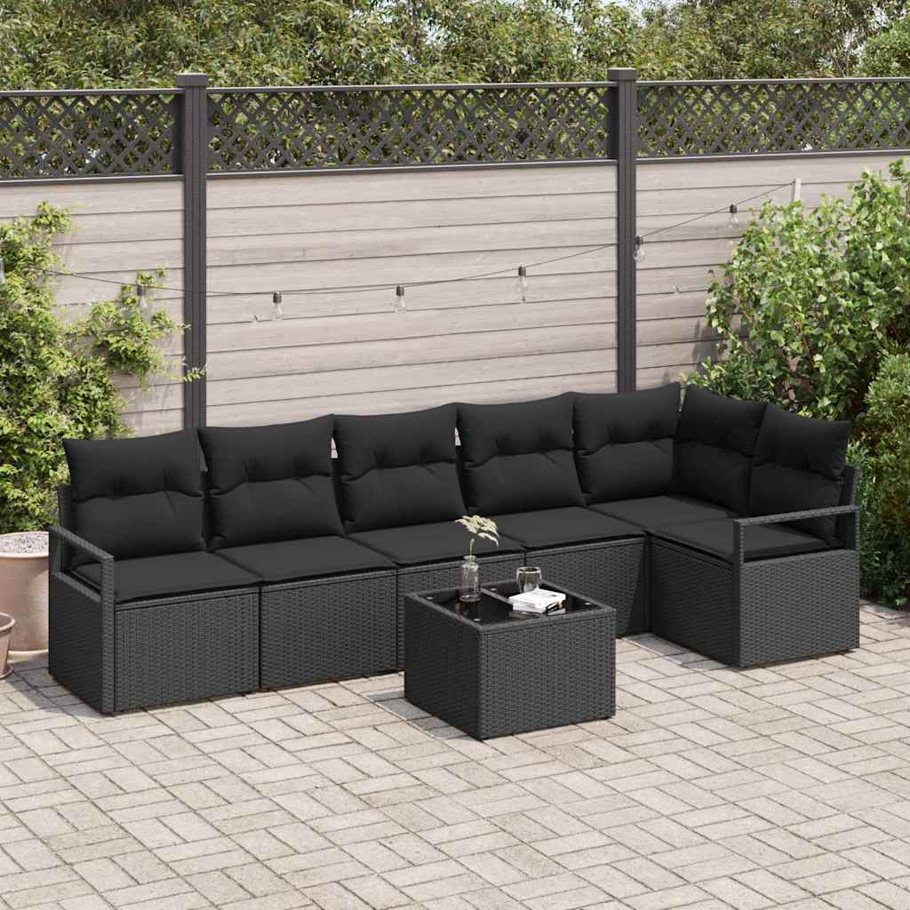 7 tükine aia diivanikomplekt pehmendustega beež polü rattan, vidaXL 2-seater aia diivan pehmendustega must polü rattan