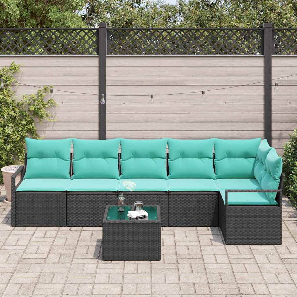 Kavčna garnitura 7 pcs Črna poli ratan - slika 3