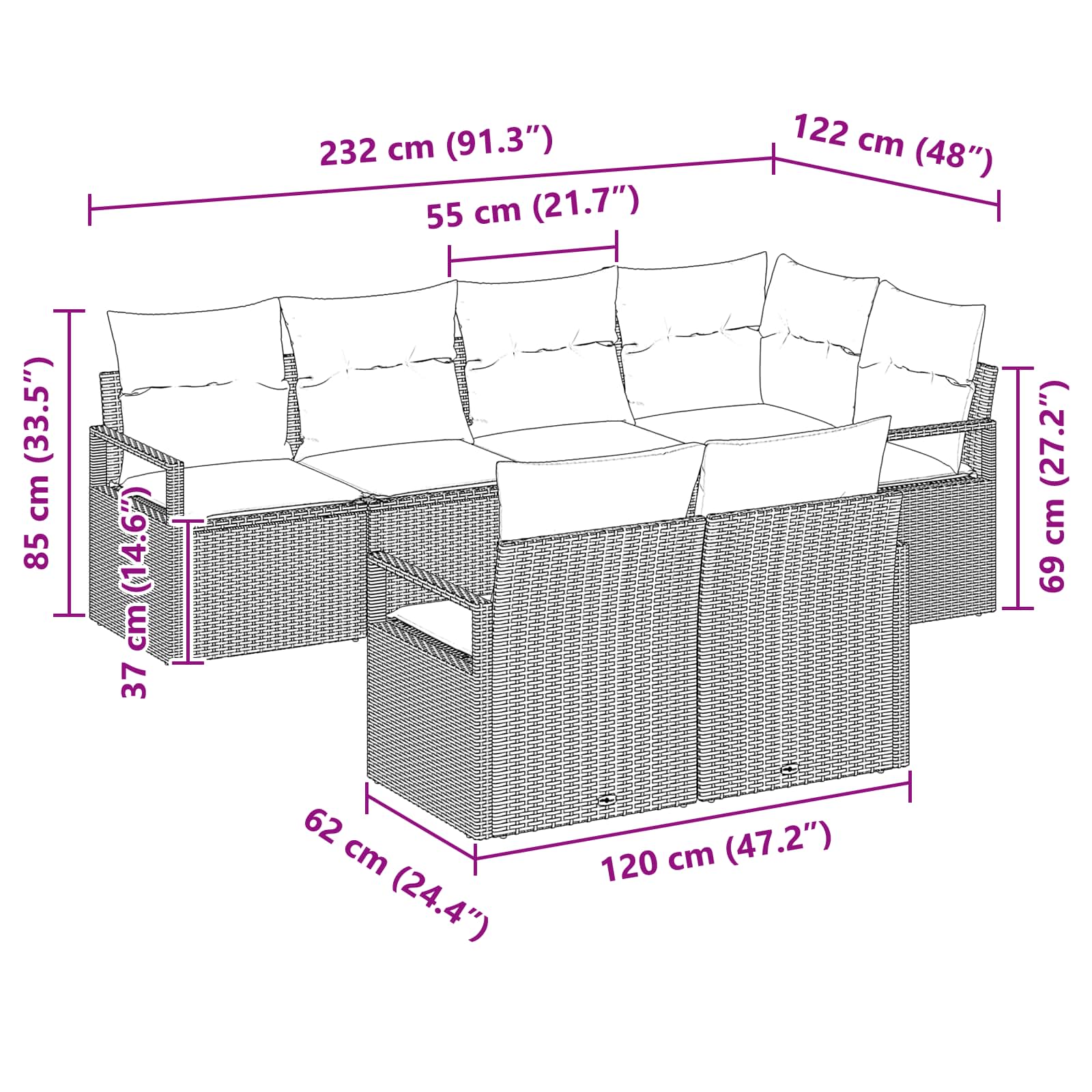Set pohovek 7 pcs Šedá polyratan - obrázek 8