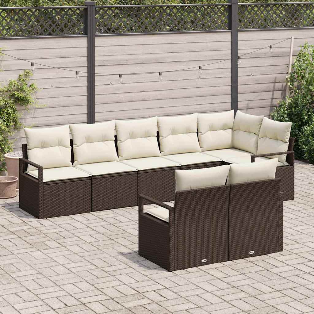 vidaXL 8-delige tuinbankset met kussens bruin poly rattan