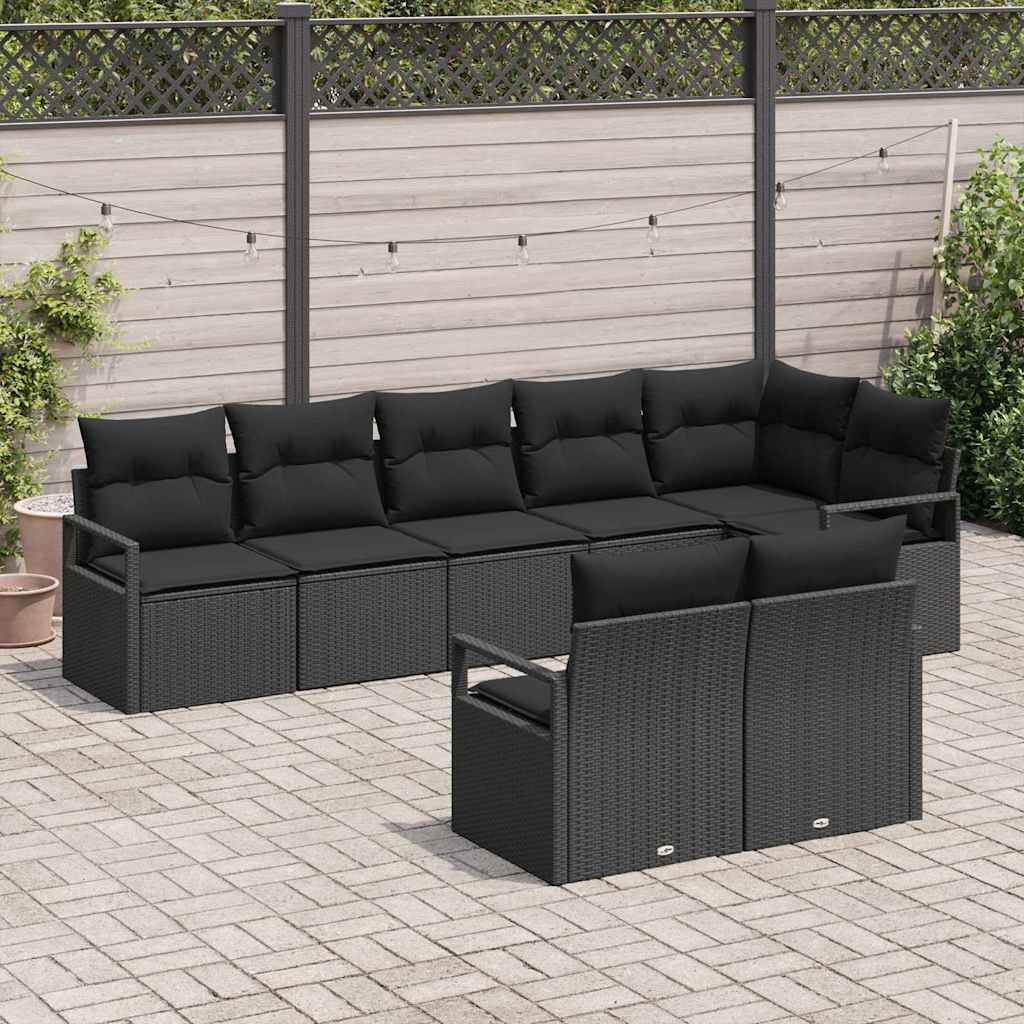 vidaXL 8-delige tuinbankset met kussens zwart poly rattan