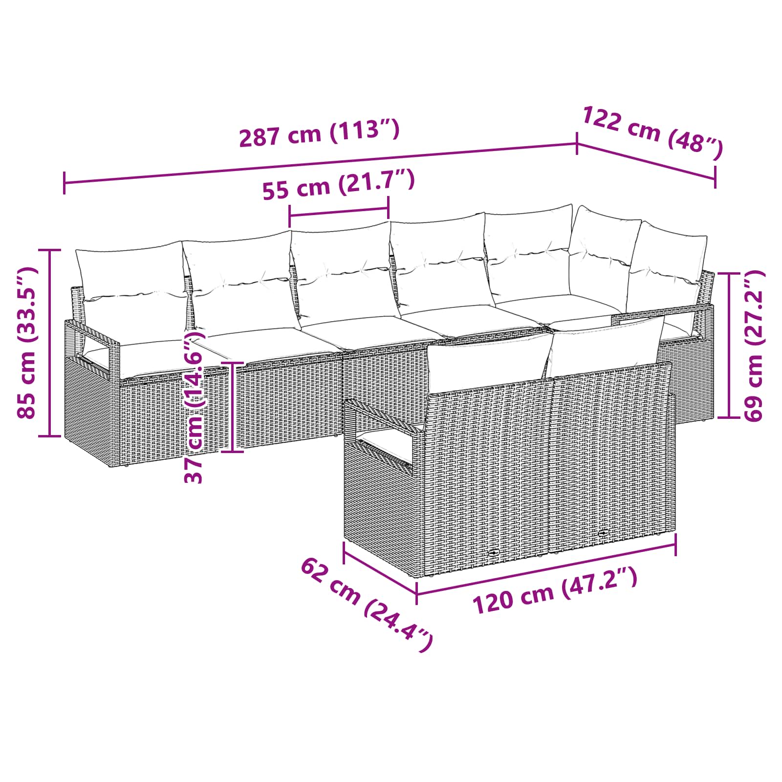 Set pohovek 8 pcs Hnědá polyratan - obrázek 8