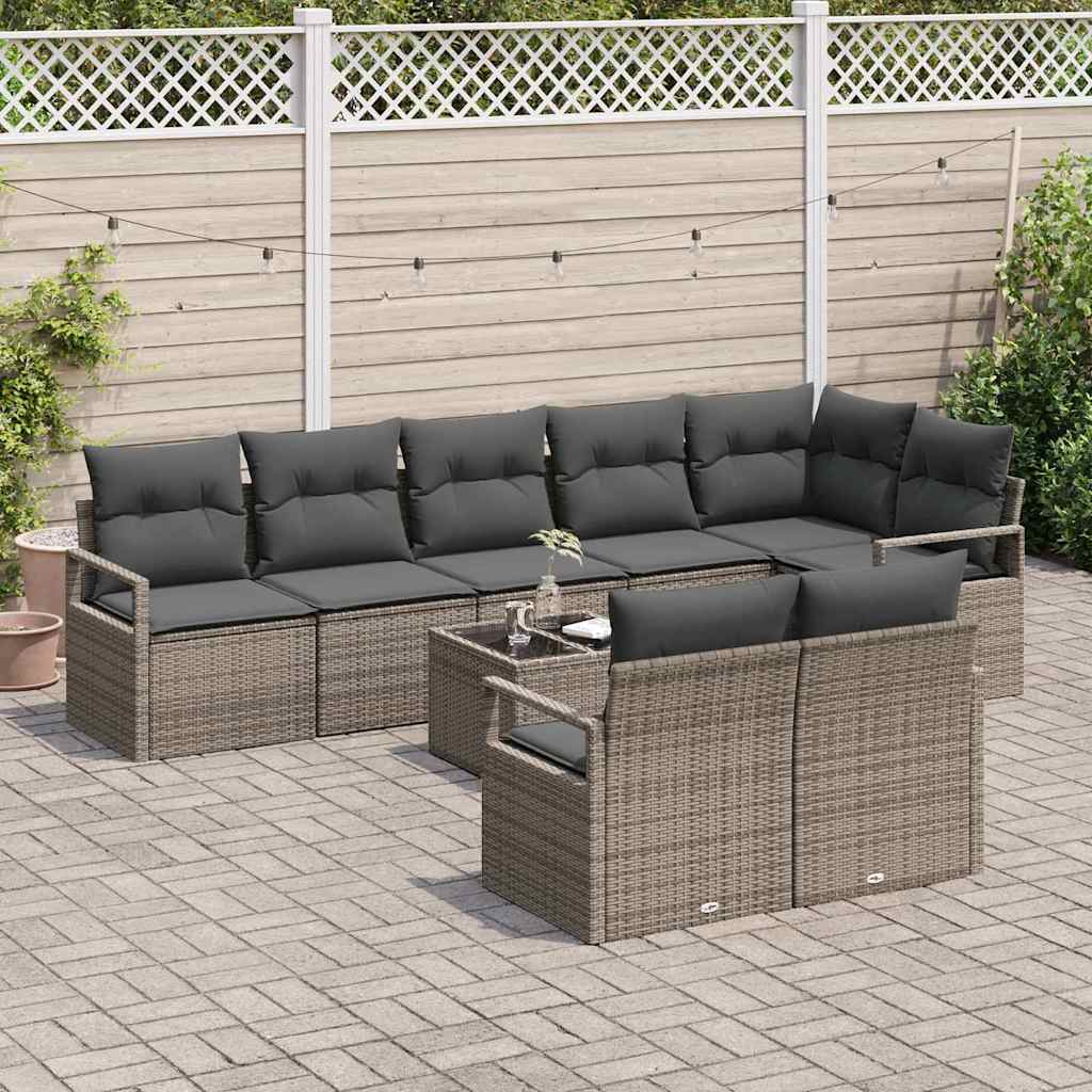 vidaXL 8-delige tuinset met kussens zwart poly rattan