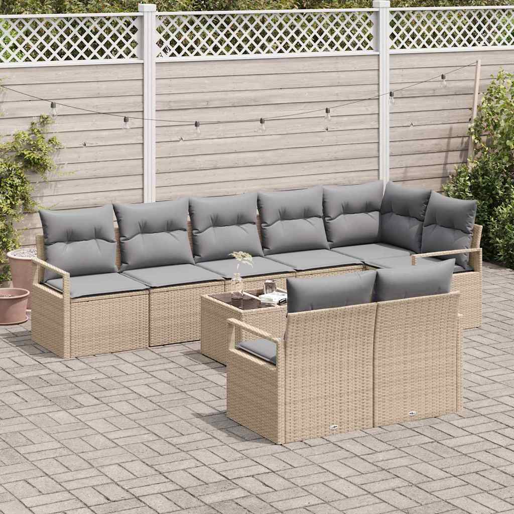 vidaXL 9-delige tuinset met kussens zwart poly rattan