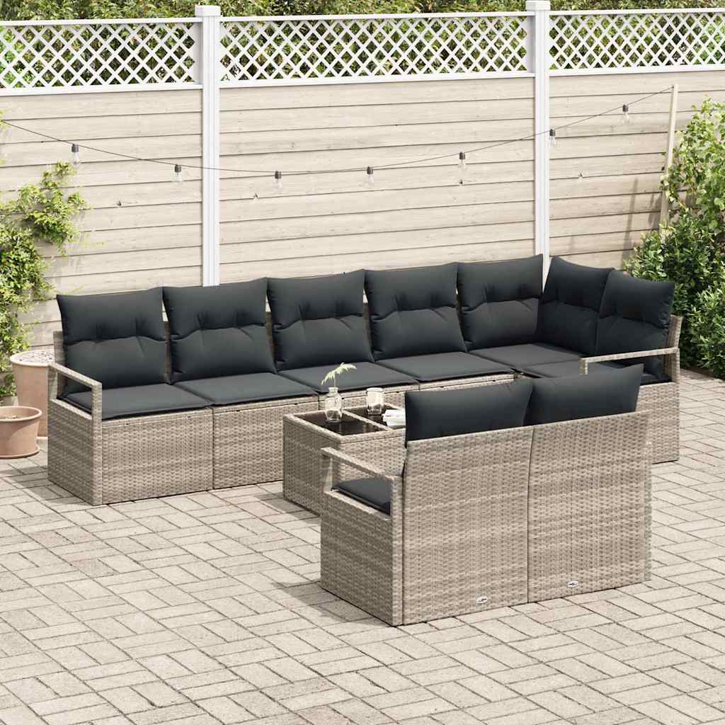 vidaXL 9-delige tuinset met kussens in grijs poly rattan
