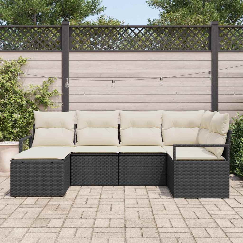 vidaXL 6-delige tuinsofa set met kussens in zwart poly rattan