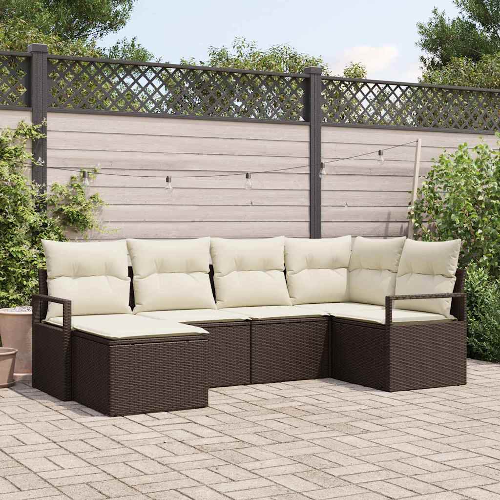 6 Deles Have Sofa Sæt med Puder Brun Poly Rattan, vidaXL 2-Sæders Have Sofa med Puder Brun Poly Rattan