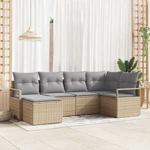 Set pohovek s polštářem 6 pcs Béžová polyratan - obrázek 1