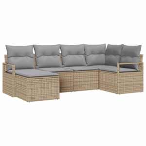 Set pohovek s polštářem 6 pcs Béžová polyratan - obrázek 2