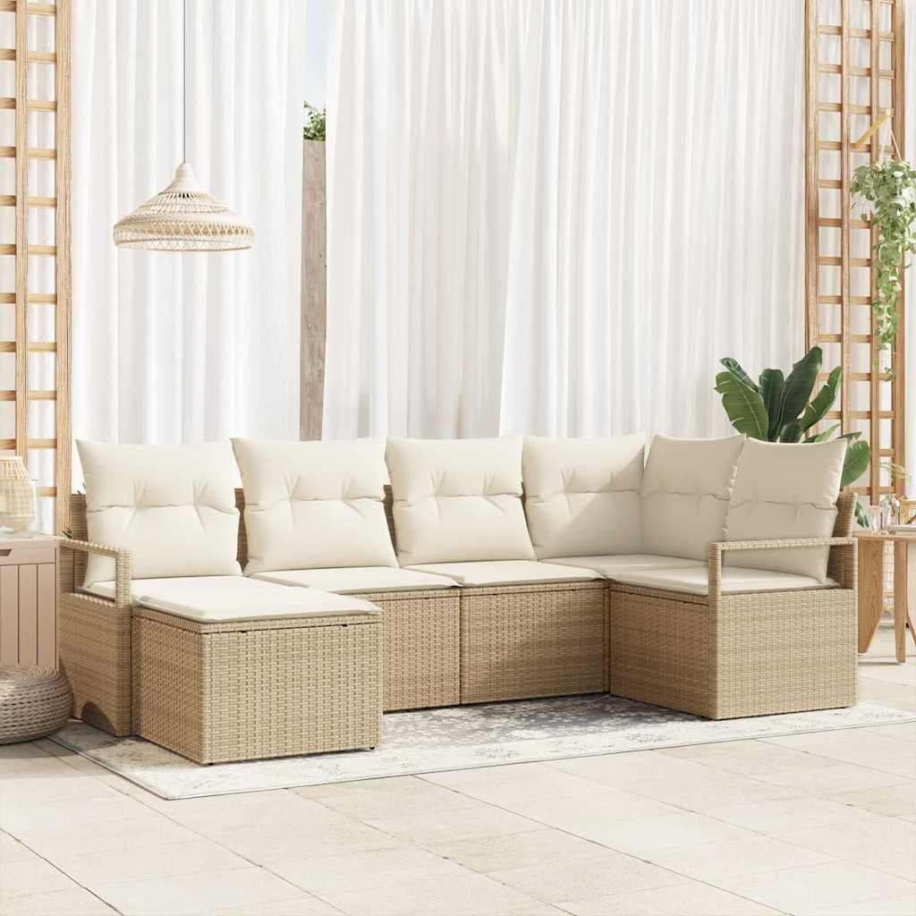 6-delt havesofa sæt med puder beige poly rattan, vidaXL 2-personers havesofa med puder beige poly rattan