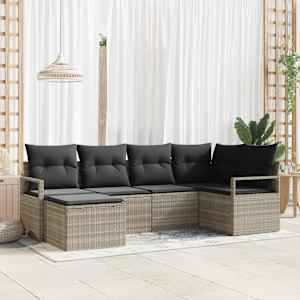 Set pohovek 6 pcs Světle šedá polyratan - obrázek 1