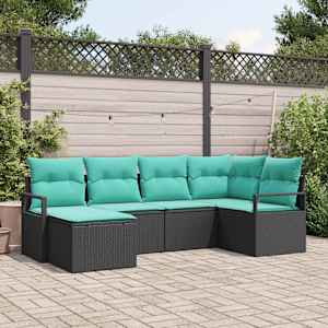 Kavčna garnitura z blazino 6 pcs Črna poli ratan