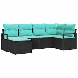 Set pohovek s polštářem 6 pcs Černá polyratan - obrázek 2