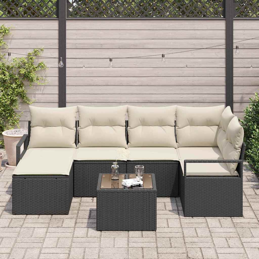 vidaXL 6-delige tuinsofa set met kussens in bruin poly riet