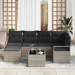 Set pohovek 7 pcs Světle šedá polyratan - obrázek 3