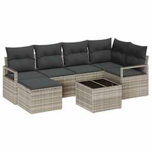 Set pohovek 7 pcs Světle šedá polyratan - obrázek 2